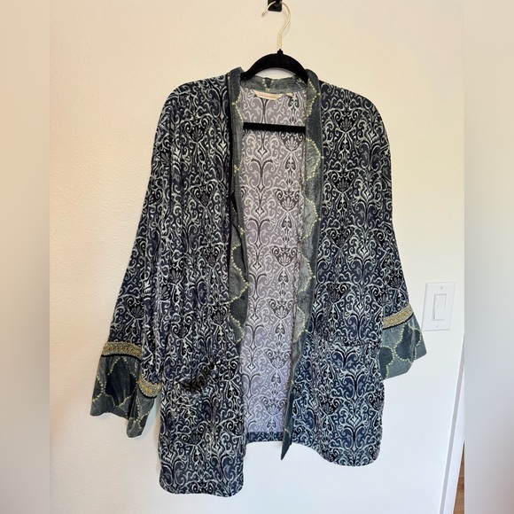 LIKE NEW Soft Surroundings Open Cardigan Kimono Velvet Boho Green Size 1X Plus E - Picture 1 of 6